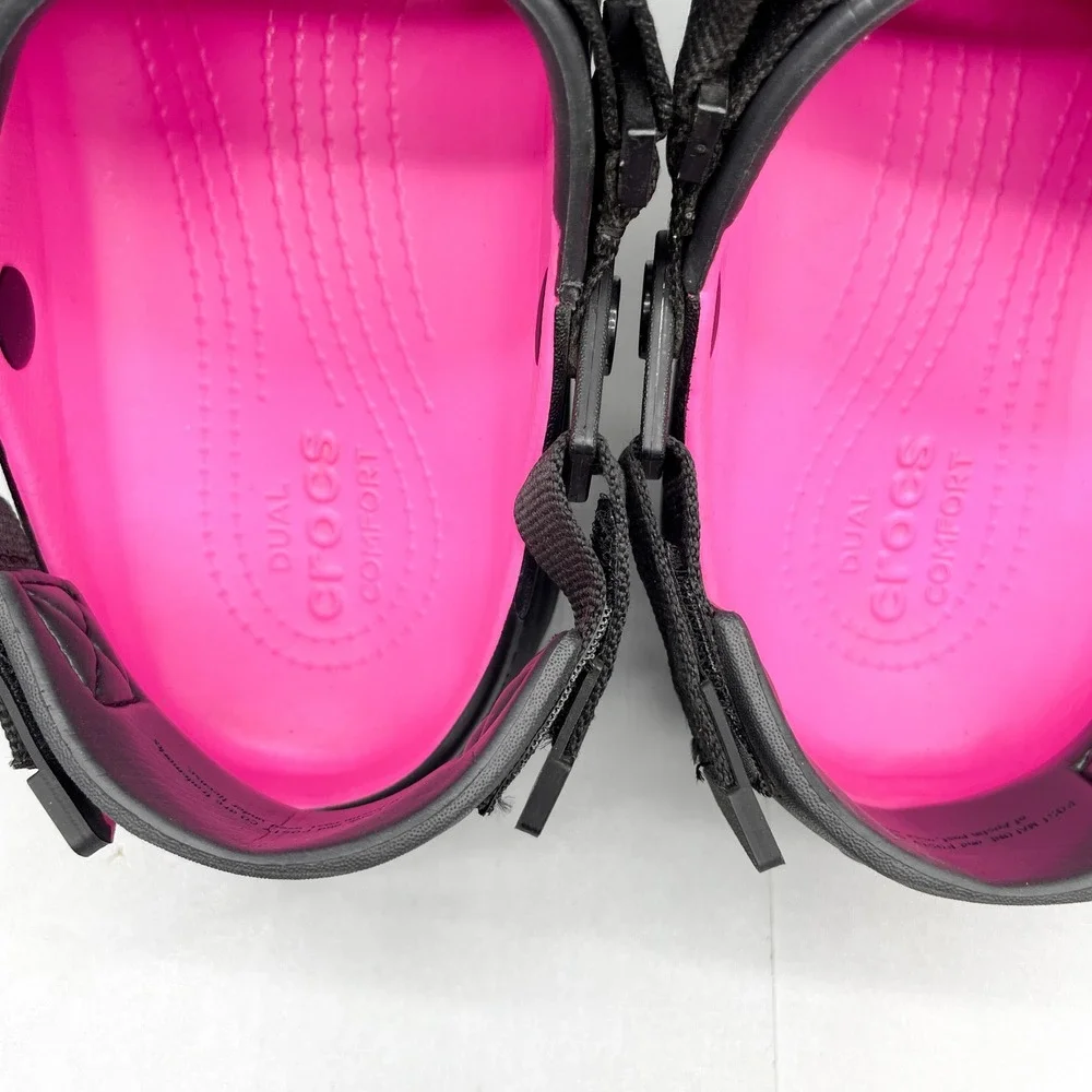 Crocs Mens 9 Duet Max 2 Clog Post Malone Black Pink Slip On Comfort Cyberpunk